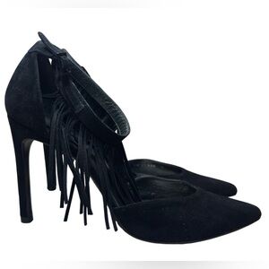 Stuart Weitzman Fringelica Black Fringe Heels